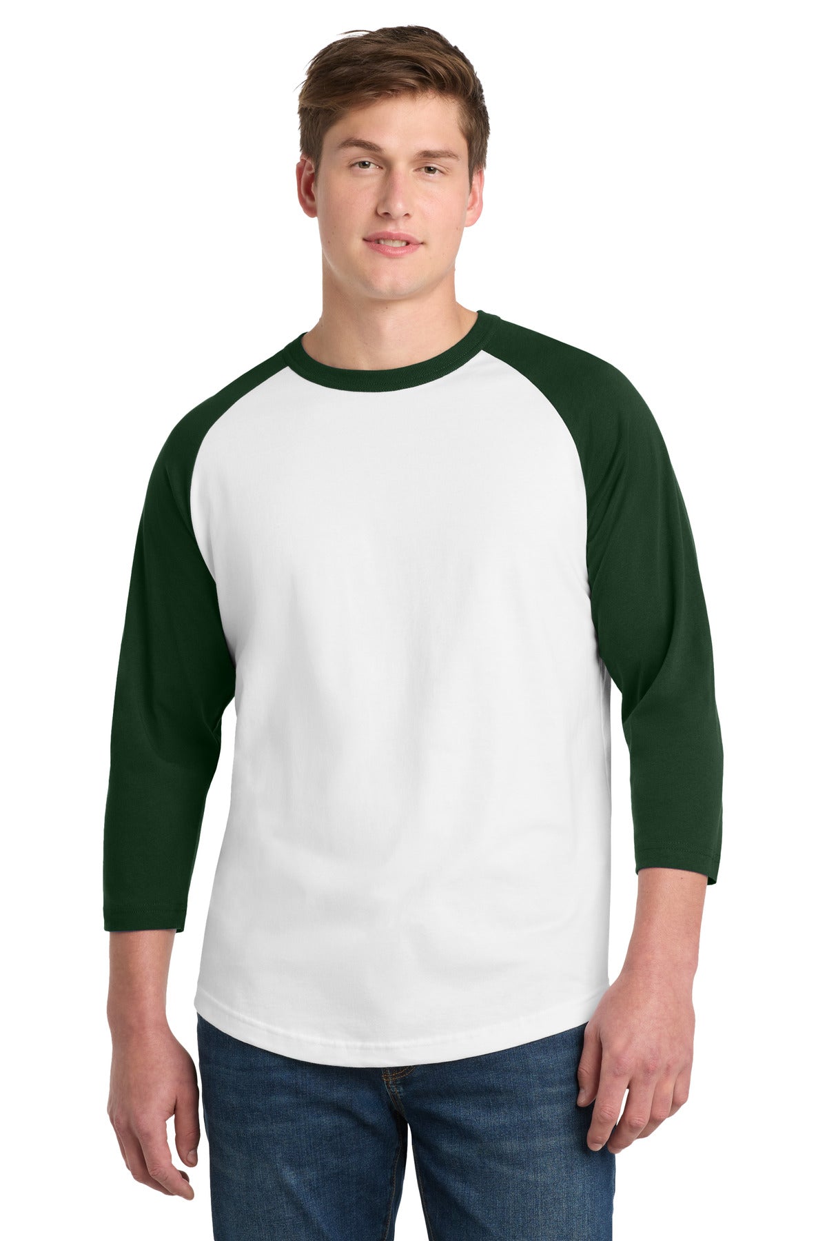 Sport-Tek® Colorblock Raglan Jersey.  T200 - White/ Forest