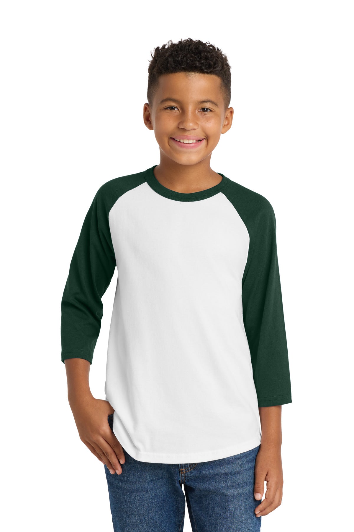 Sport-Tek® Youth Colorblock Raglan Jersey.  YT200 - White/ Forest