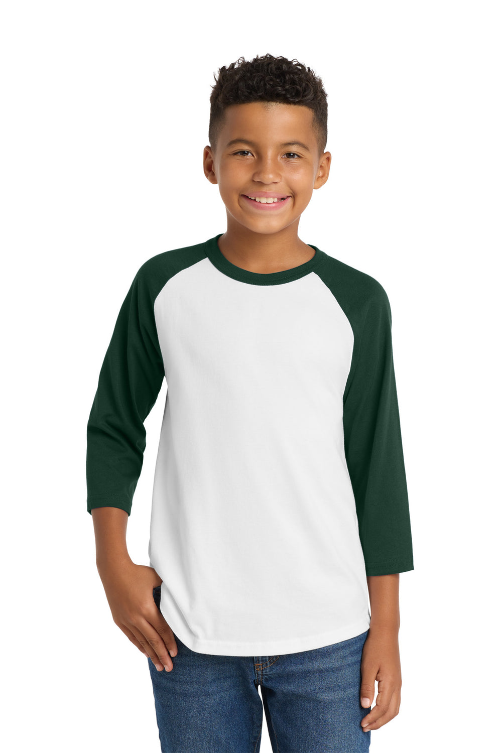 Sport-Tek® Youth Colorblock Raglan Jersey.  YT200 - White/ Forest